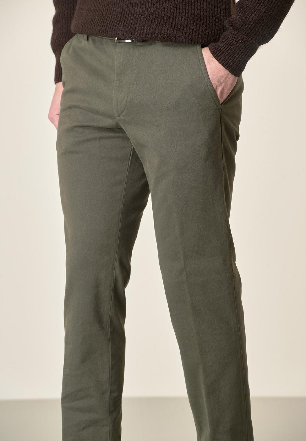 Angelico Pantalone verde militare sartoriale gabardina cotone regular fit Novità