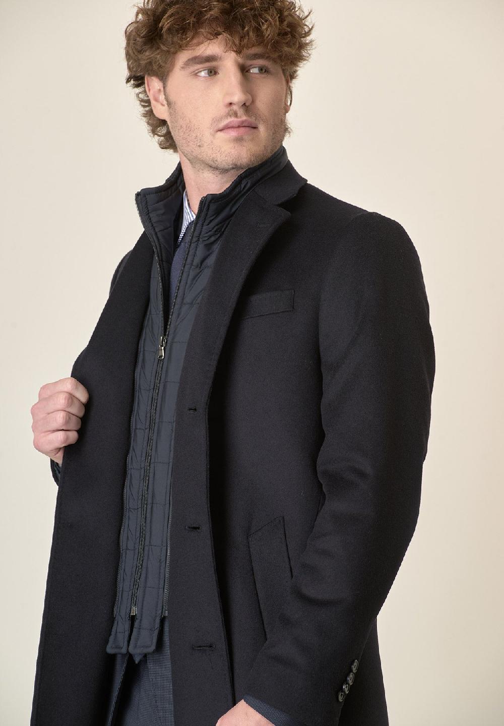 Angelico Cappotto blu misto cashmere pettorina staccabile Offerta