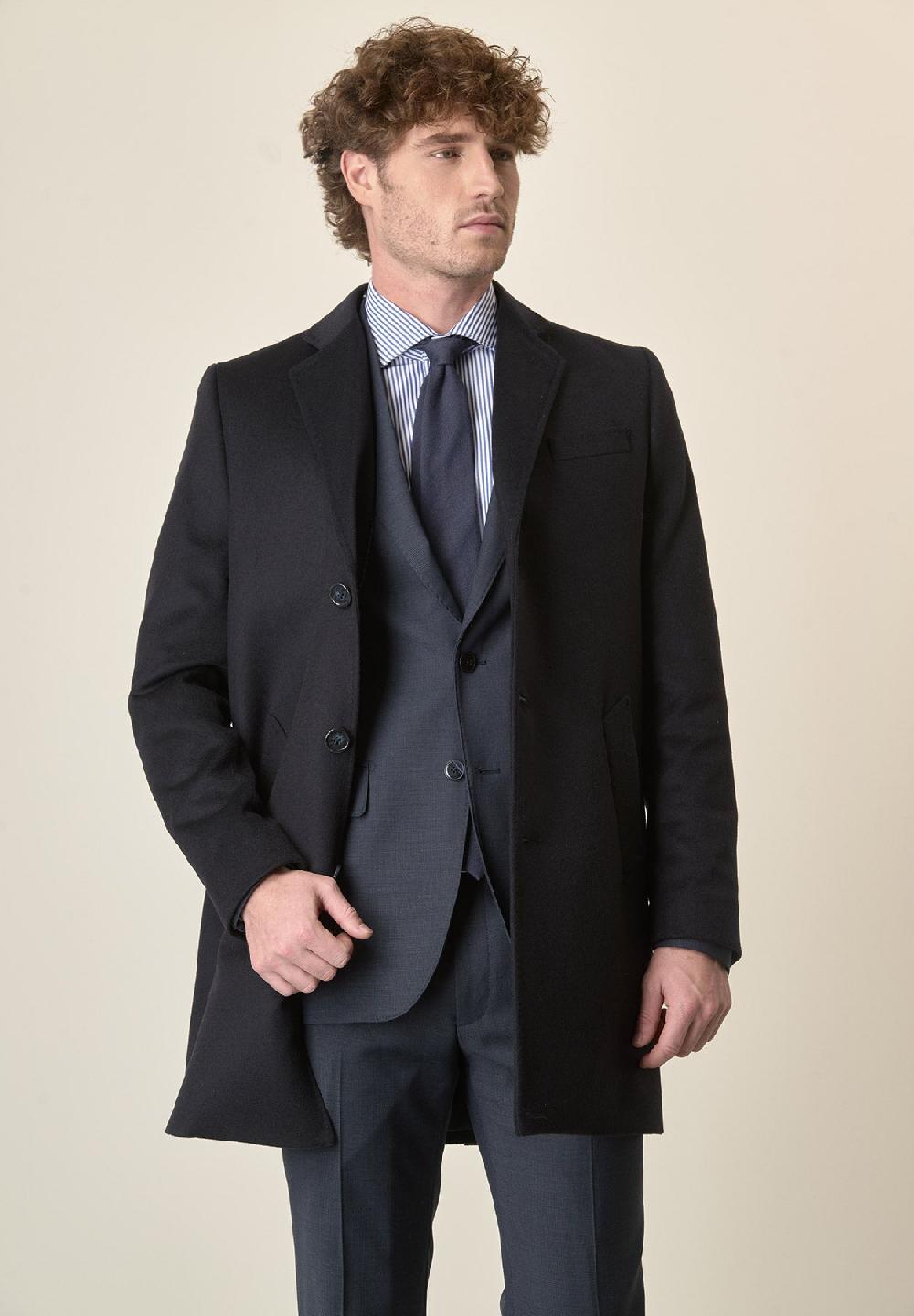 Angelico Cappotto blu misto cashmere pettorina staccabile Offerta