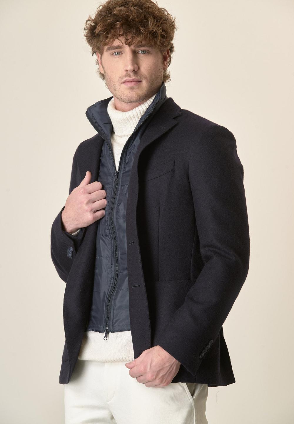 Angelico Giacca blu con pettorina lana vergine custom fit 50% di sconto con spedizione gratuita