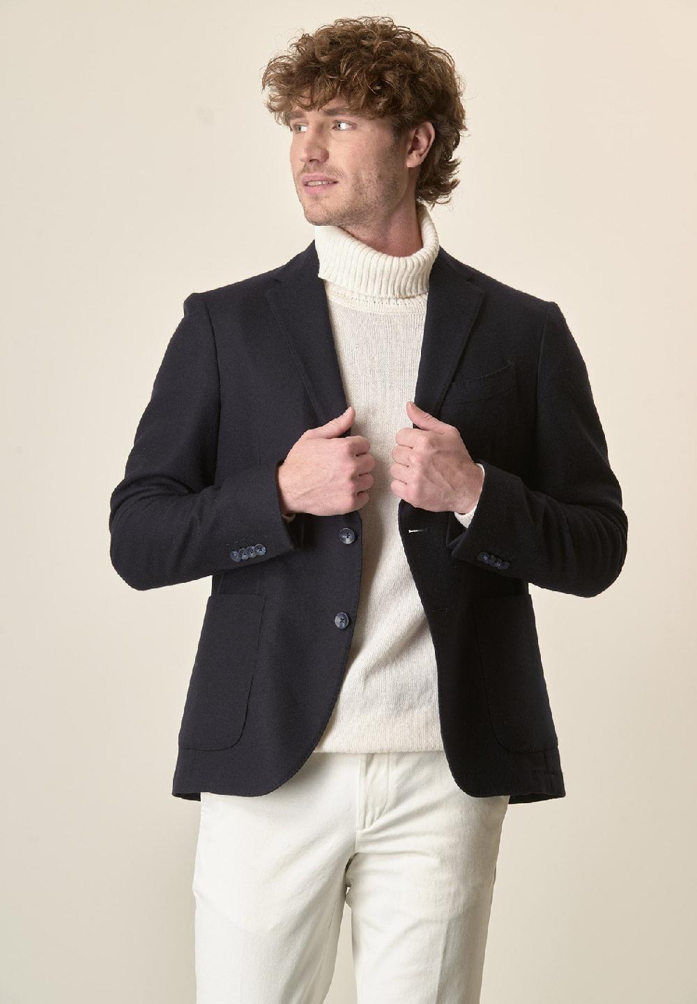 Angelico Giacca blu con pettorina lana vergine custom fit 50% di sconto con spedizione gratuita