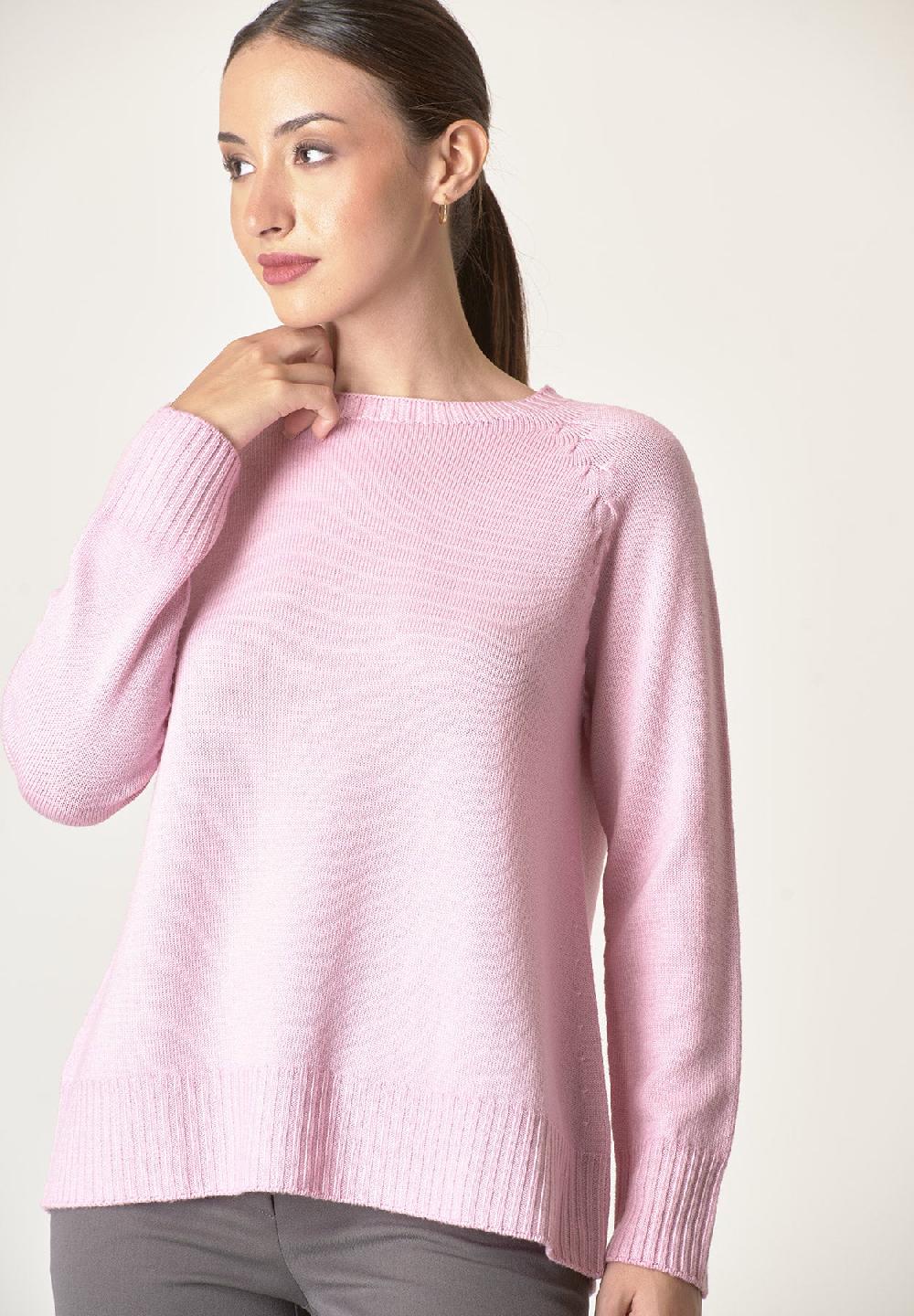 Angelico Girocollo rosa lana merinos treccia raglan 50% di sconto per tempo limitato