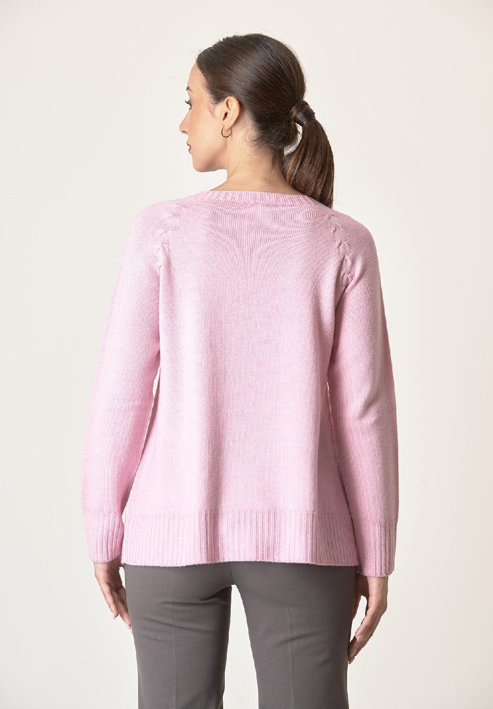 Angelico Girocollo rosa lana merinos treccia raglan 50% di sconto per tempo limitato