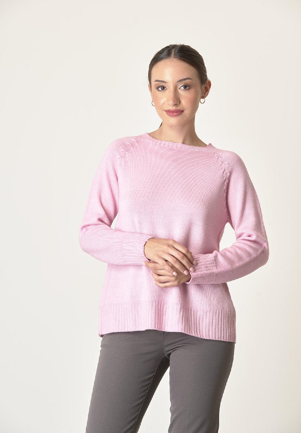 Angelico Girocollo rosa lana merinos treccia raglan 50% di sconto per tempo limitato