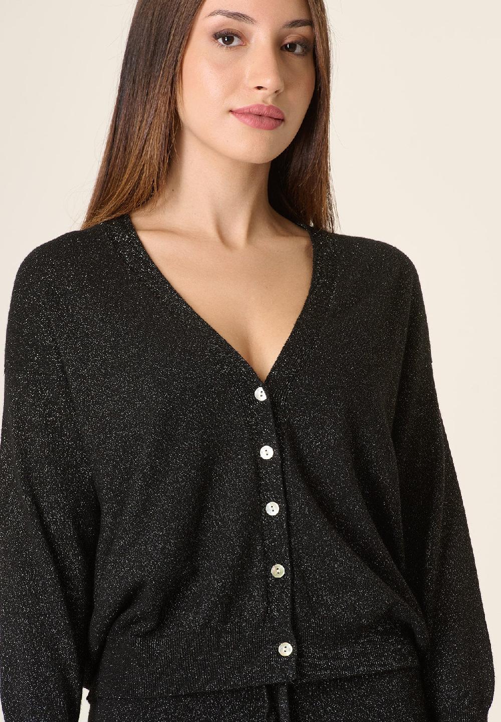 Angelico Cardigan nero lurex oversize Nuovo
