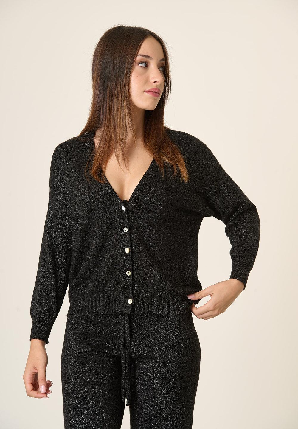Angelico Cardigan nero lurex oversize Nuovo