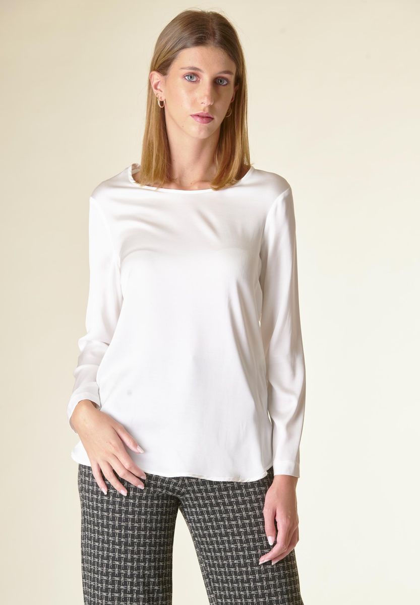 Angelico Blusa panna manica lunga raso viscosa Qualità