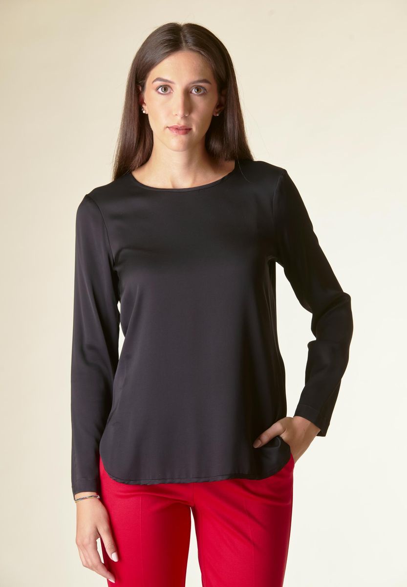 Angelico Blusa nera manica lunga raso viscosa Promozione