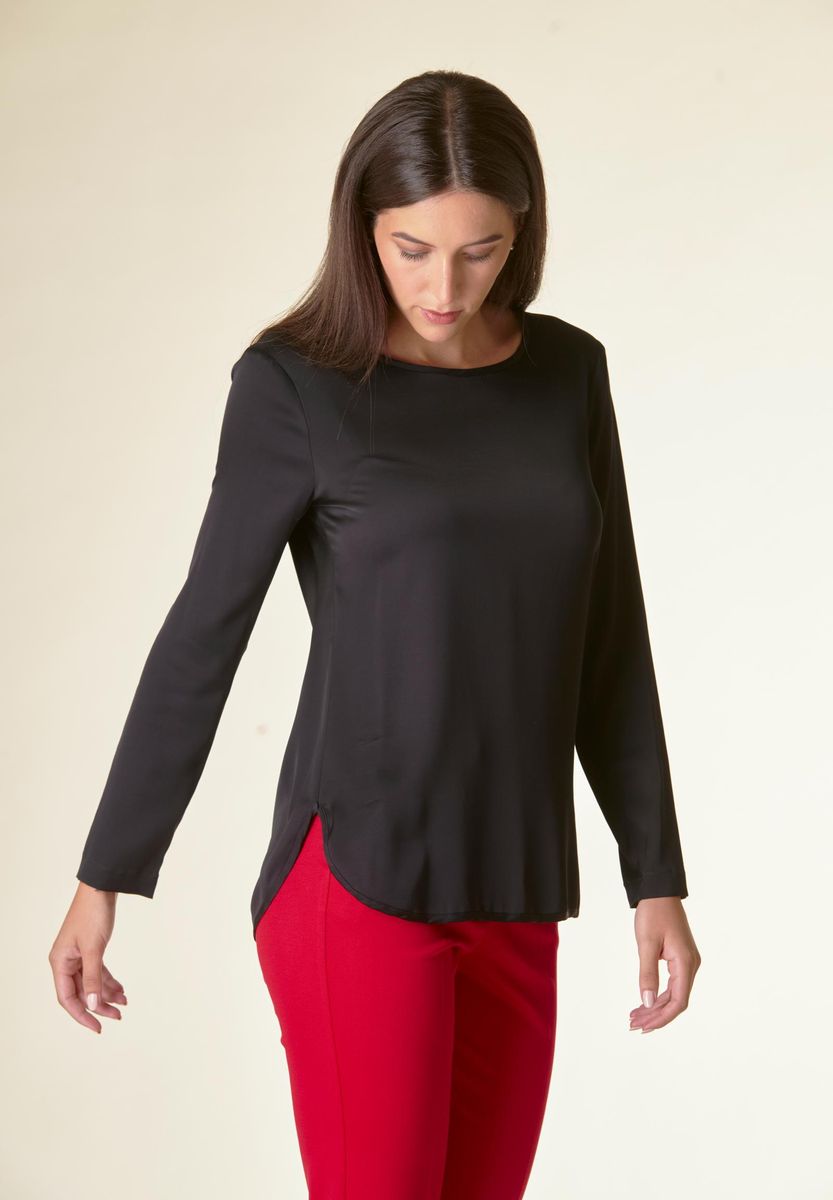 Angelico Blusa nera manica lunga raso viscosa Promozione