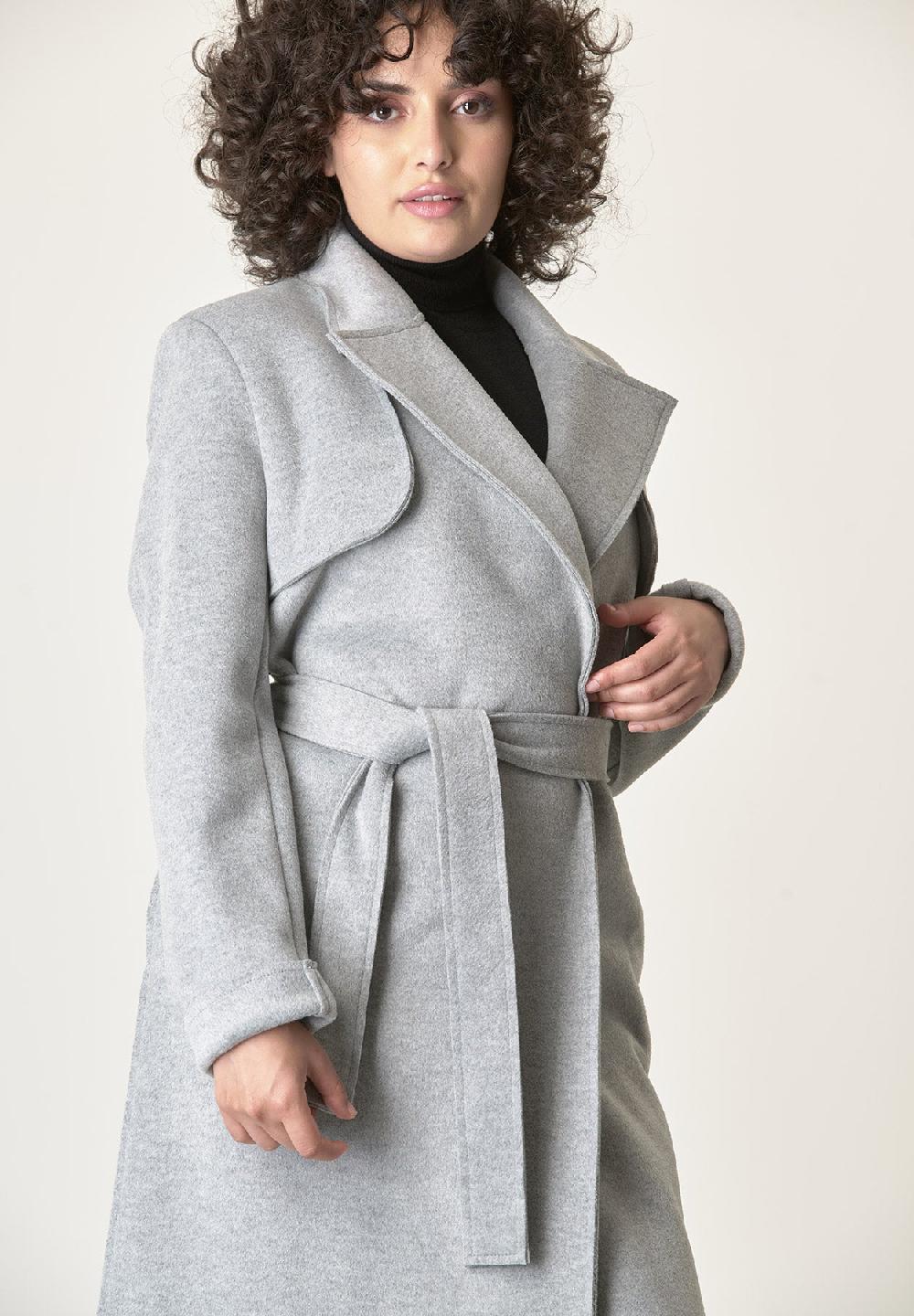Angelico Cappotto grigio chiaro taglio vivo con cintura Soddisfazione Garantita