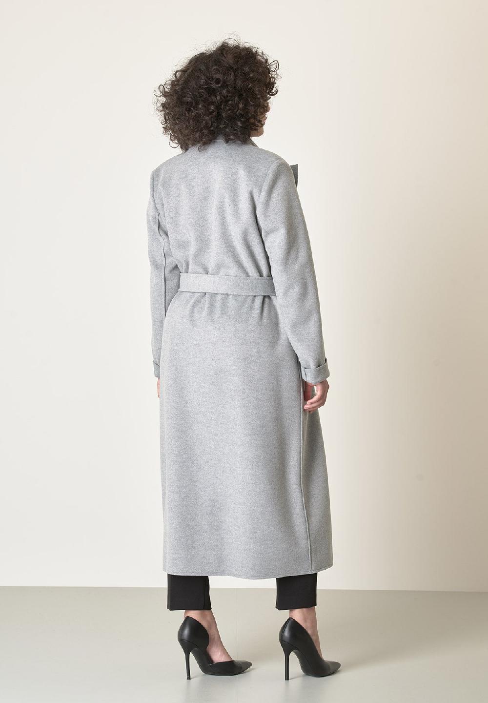 Angelico Cappotto grigio chiaro taglio vivo con cintura Soddisfazione Garantita