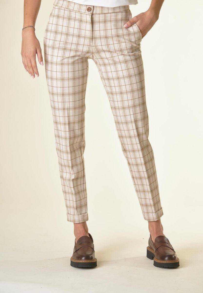 Angelico Pantalone panna quadri sigaretta risvolto Consegna Veloce