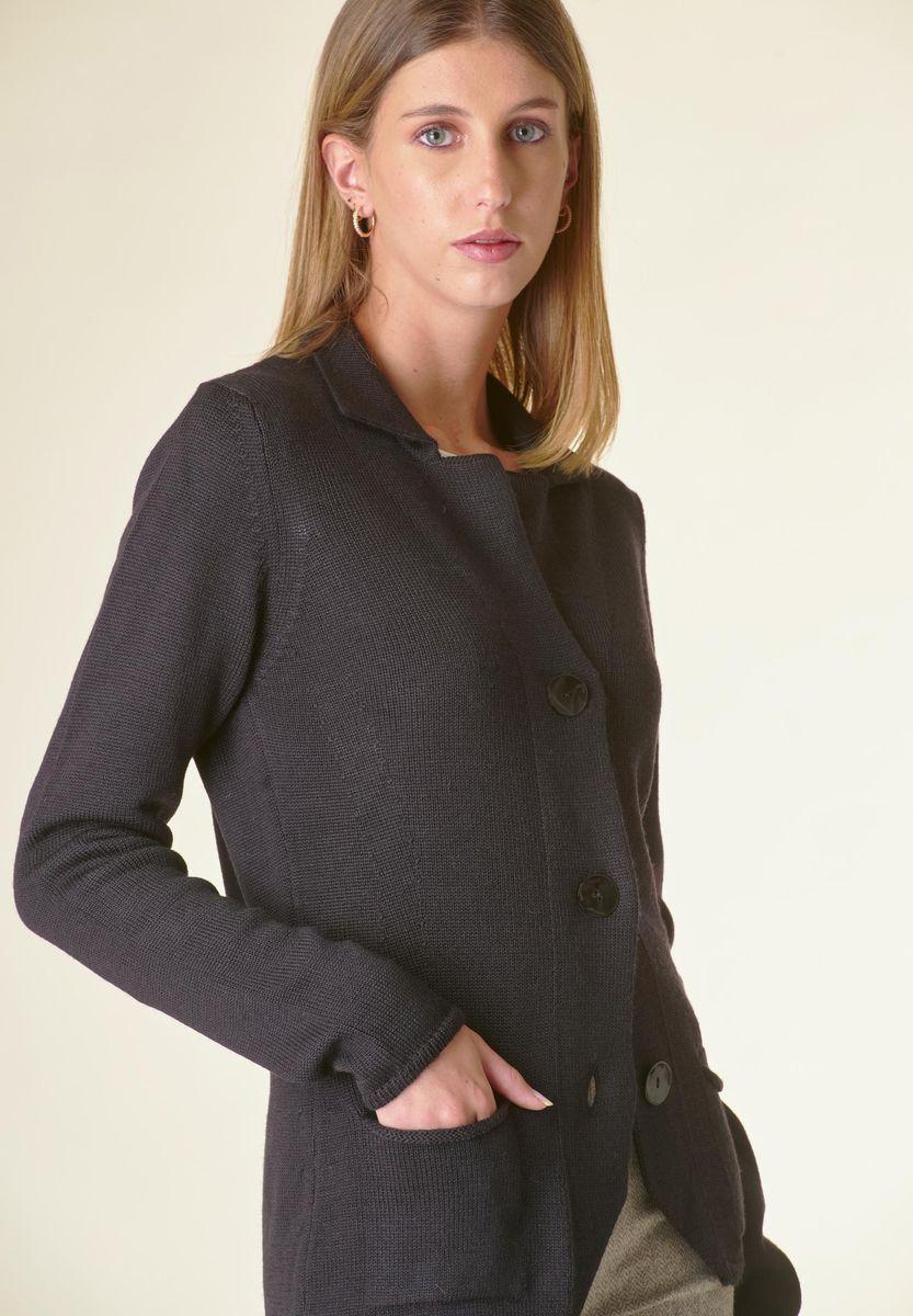 Angelico Cardigan nero 3 bottoni merino Lana-Gatto Sconto