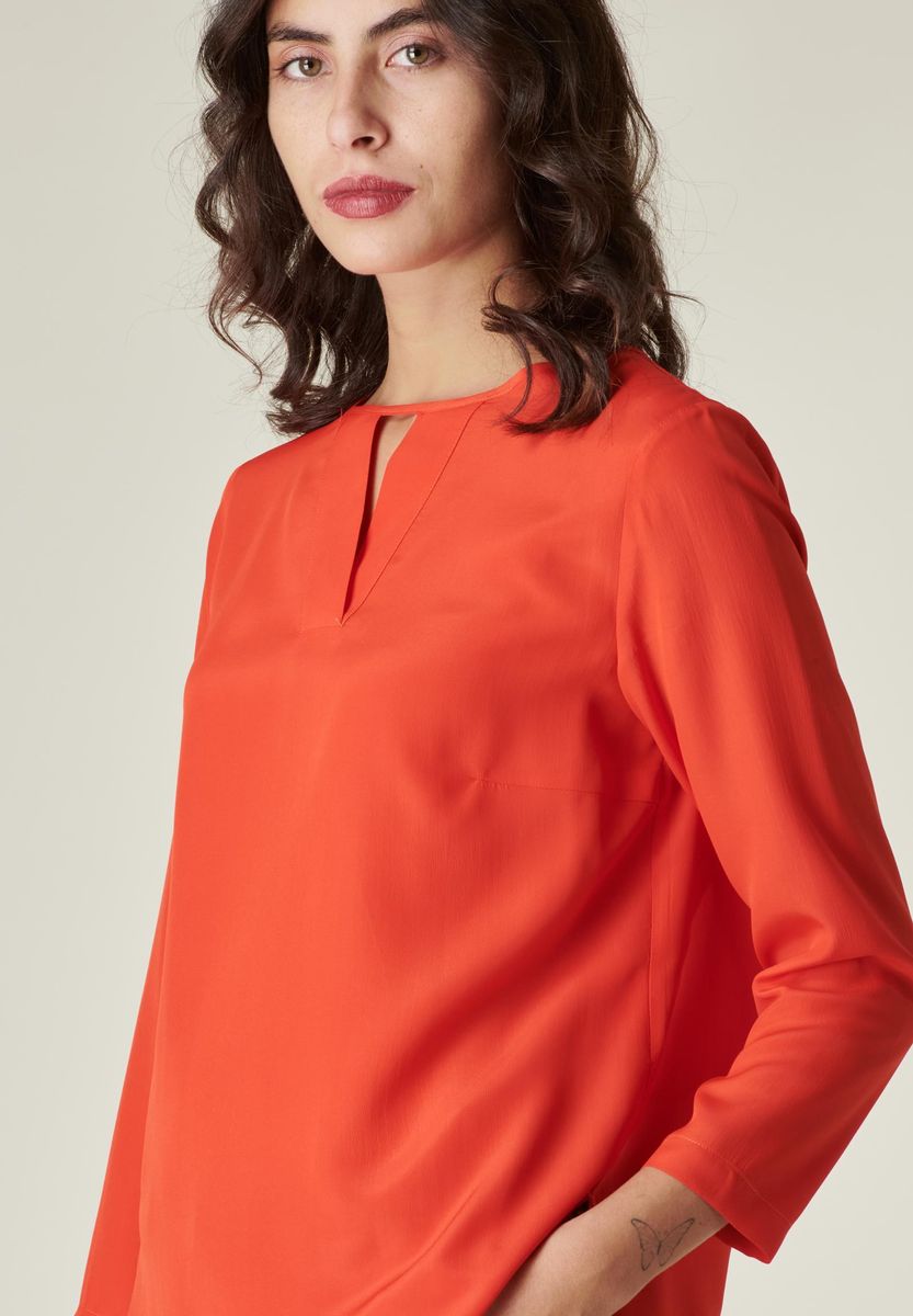 Angelico Camicia arancio girocollo v misto seta Online