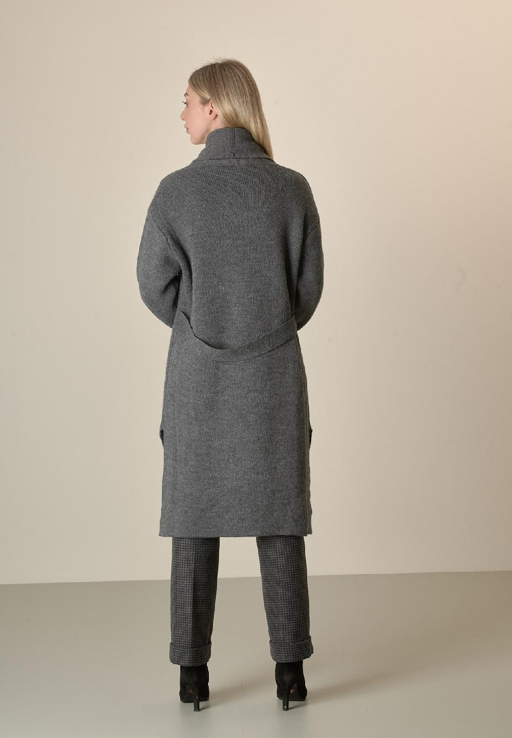 Angelico Cappotto in maglia antracite misto cashmere con frange In Saldo