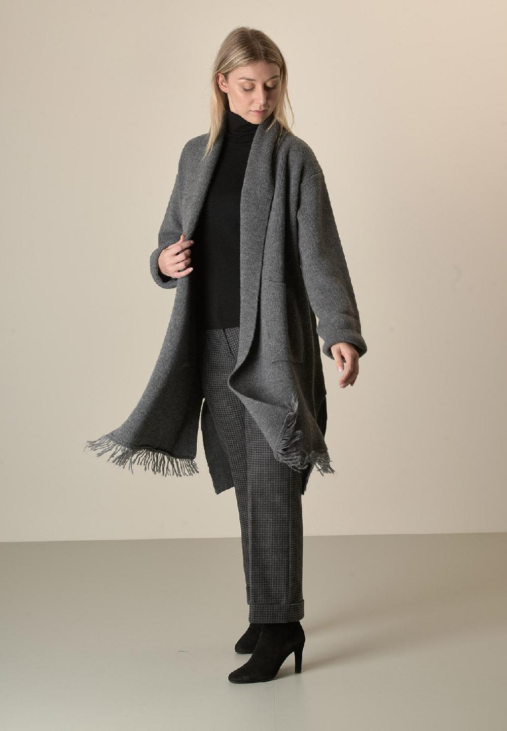 Angelico Cappotto in maglia antracite misto cashmere con frange In Saldo