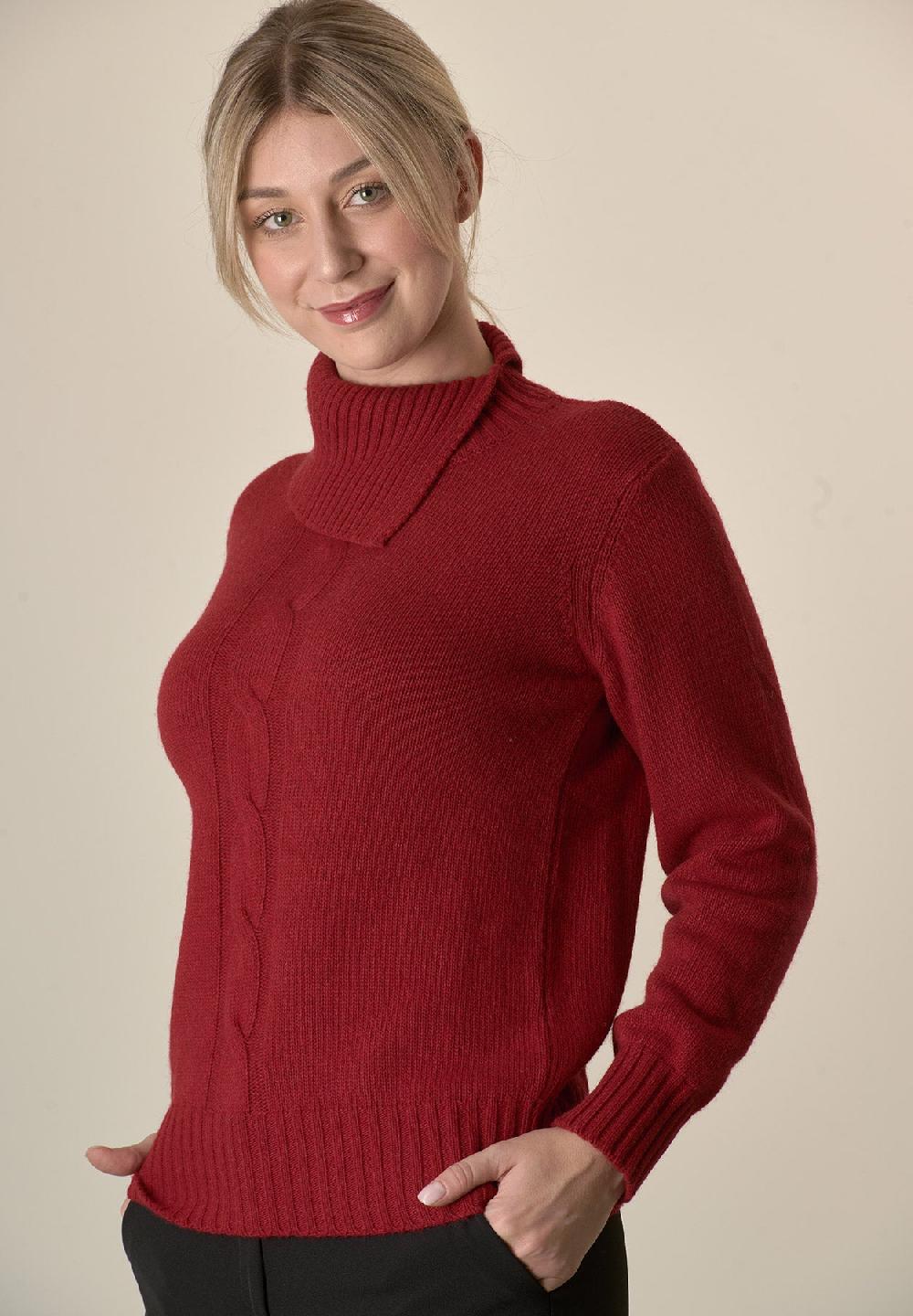 Angelico Maglia rossa collo spaccato treccia misto cashmere Spedizione gratuita