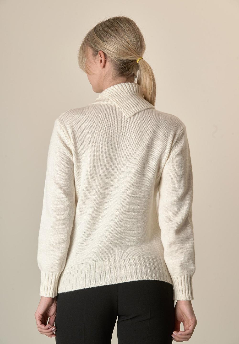 Angelico Maglia panna collo spaccato treccia misto cashmere Sconto di tempo limitato