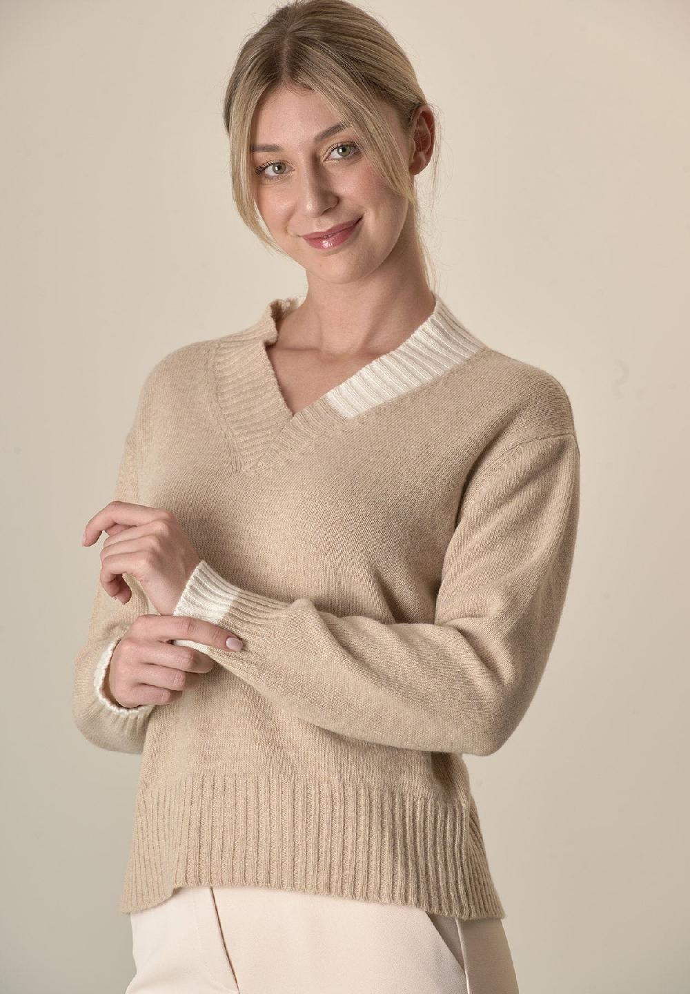 Angelico Scollo V beige misto cashmere Negozio online di fabbrica