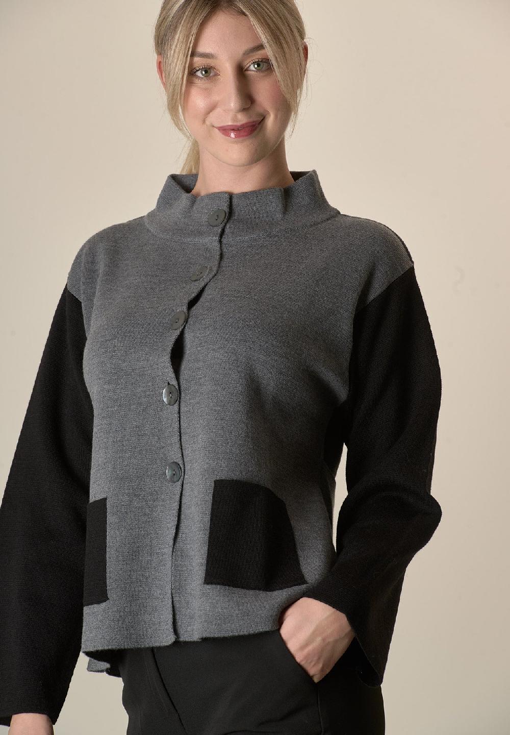 Angelico Giacca in maglia grigio nero collo coreano Offerta speciale