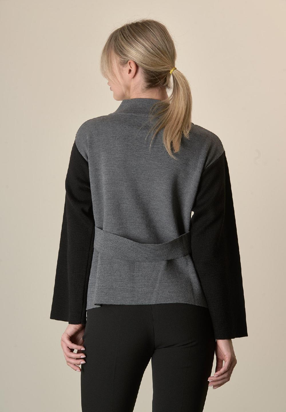 Angelico Giacca in maglia grigio nero collo coreano Offerta speciale
