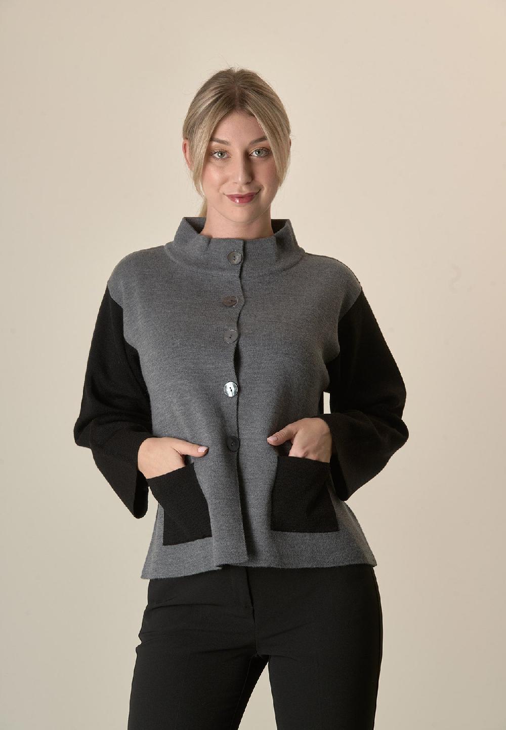 Angelico Giacca in maglia grigio nero collo coreano Offerta speciale