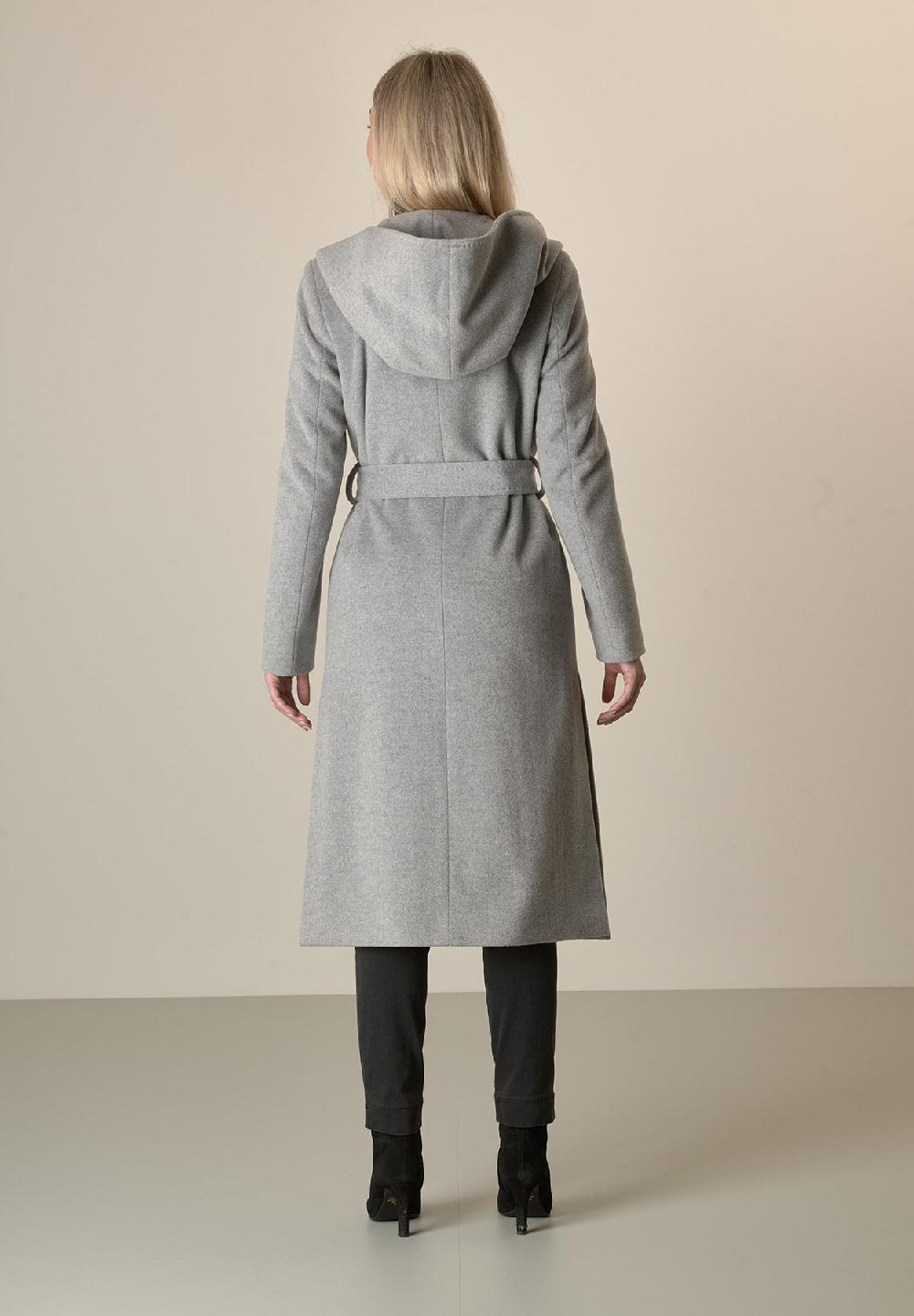 Angelico Cappotto grigio chiaro cappuccio e cintura lana cashmere Black Friday