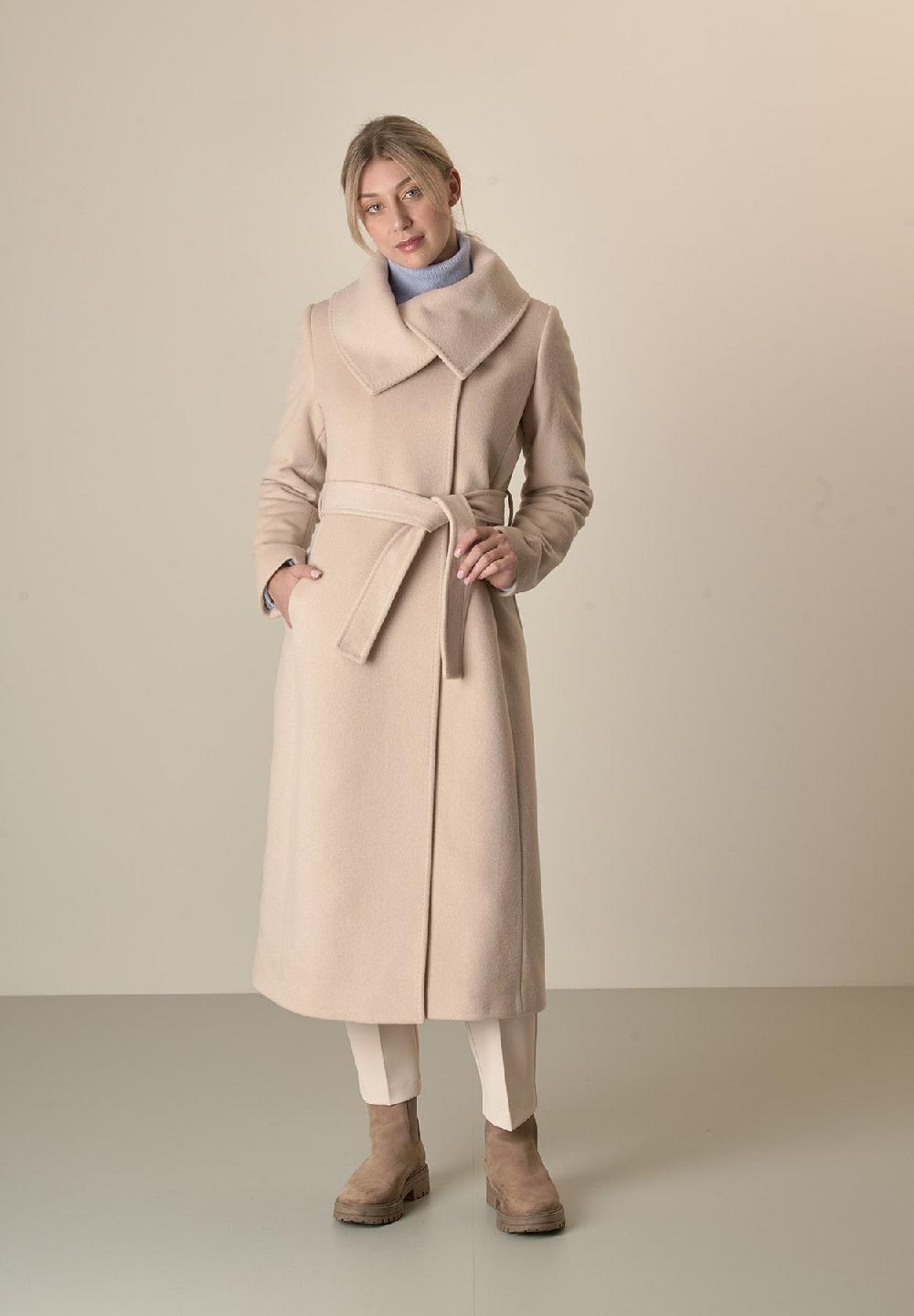 Angelico Cappotto cipria collo anello e cintura lana vergine cashmere Cyber Monday