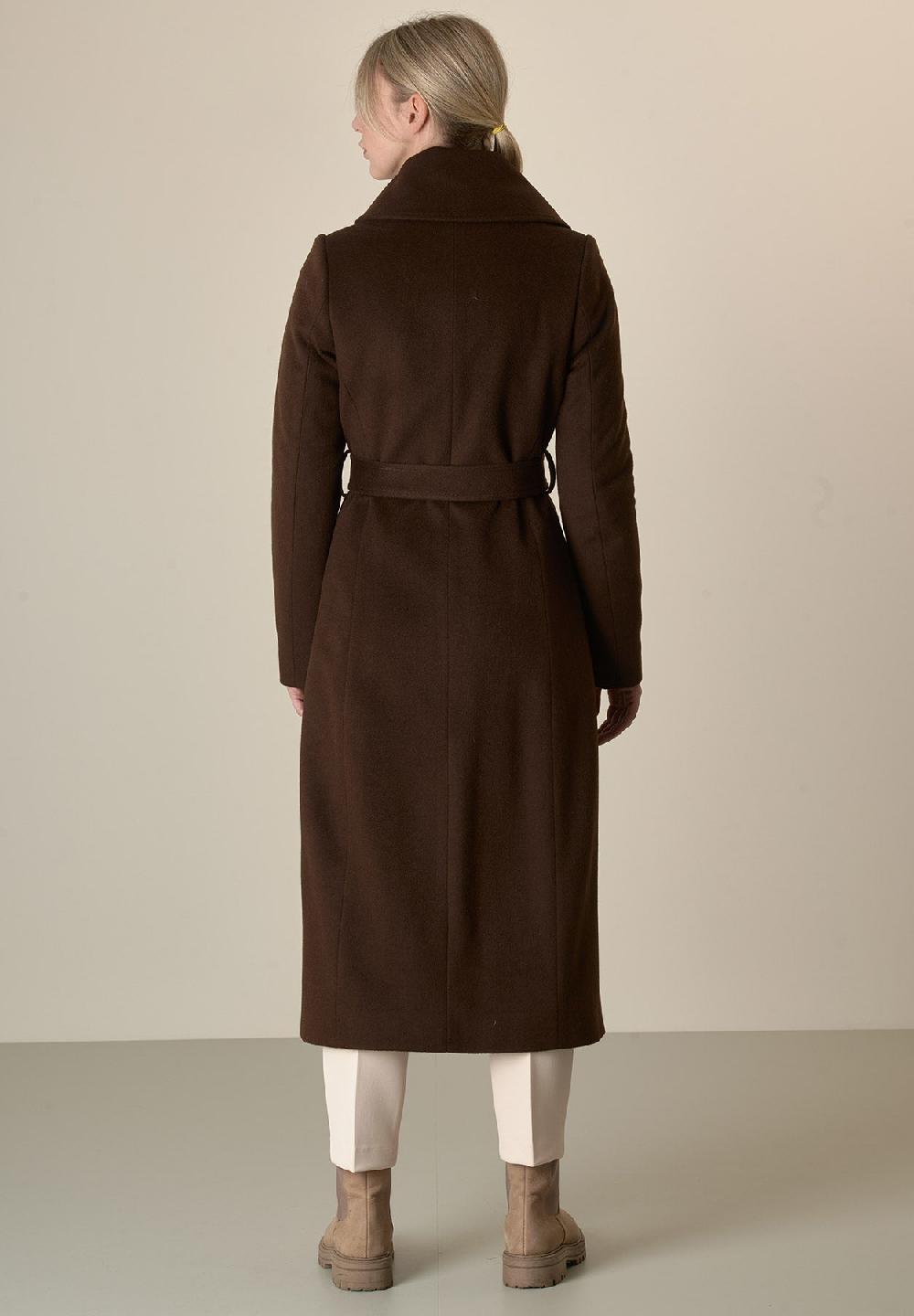 Angelico Cappotto moro collo anello e cintura lana vergine cashmere Offerta natalizia