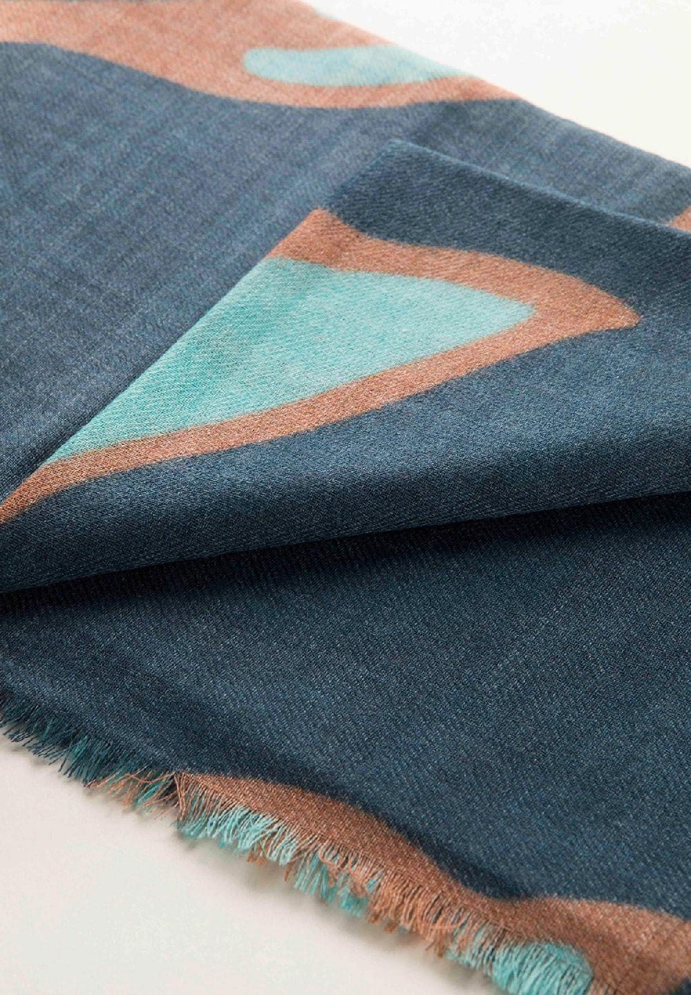 Angelico Sciarpa blu fantasia azzurra lana frange Online Outlet