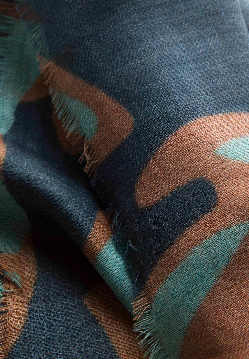 Angelico Sciarpa blu fantasia azzurra lana frange Online Outlet
