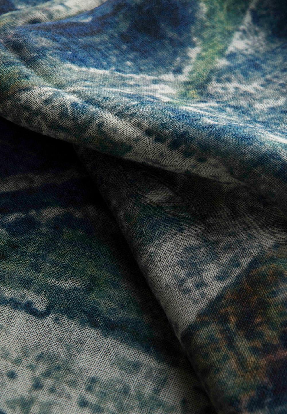 Angelico Stola blu verde fantasia astratta lana frange Nuovi prodotti