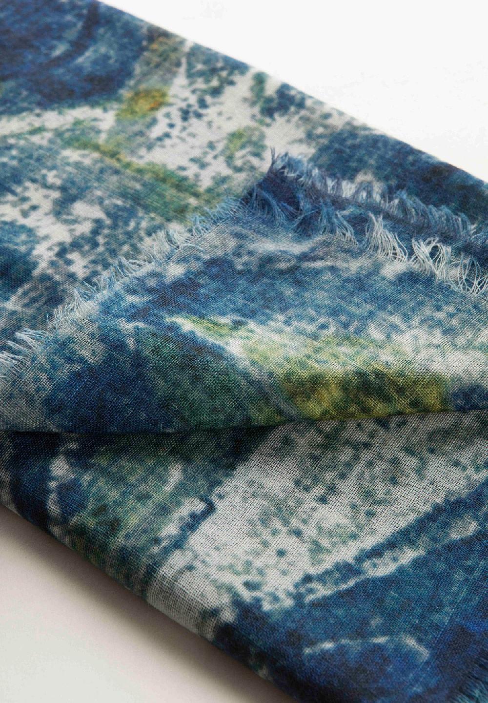 Angelico Stola blu verde fantasia astratta lana frange Nuovi prodotti