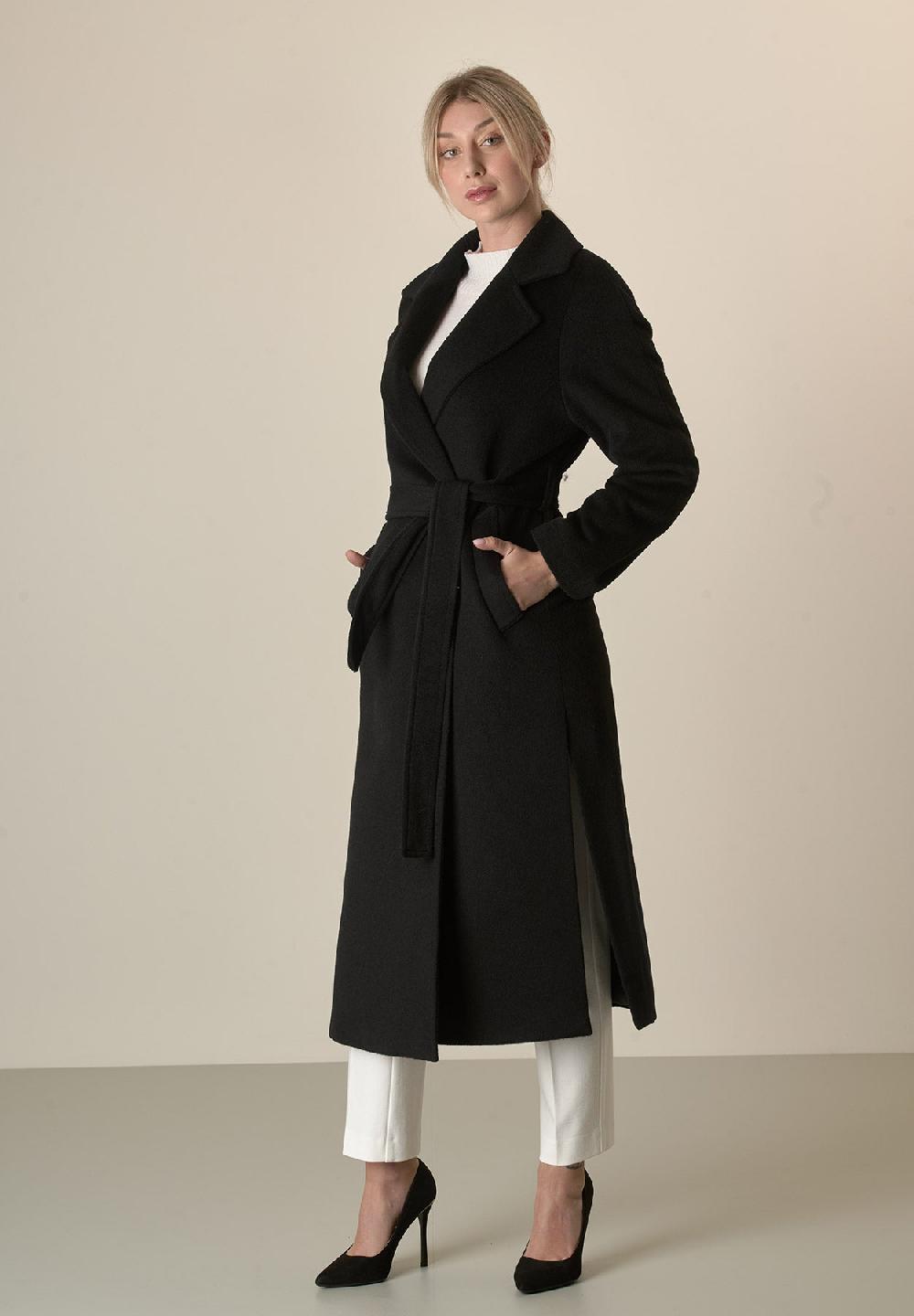 Angelico Cappotto nero vestaglia con cintura lana cashmere Enormi risparmi