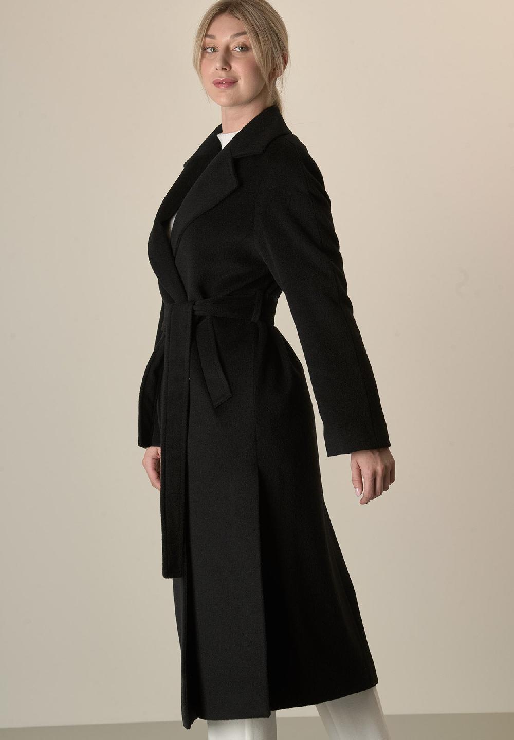 Angelico Cappotto nero vestaglia con cintura lana cashmere Enormi risparmi