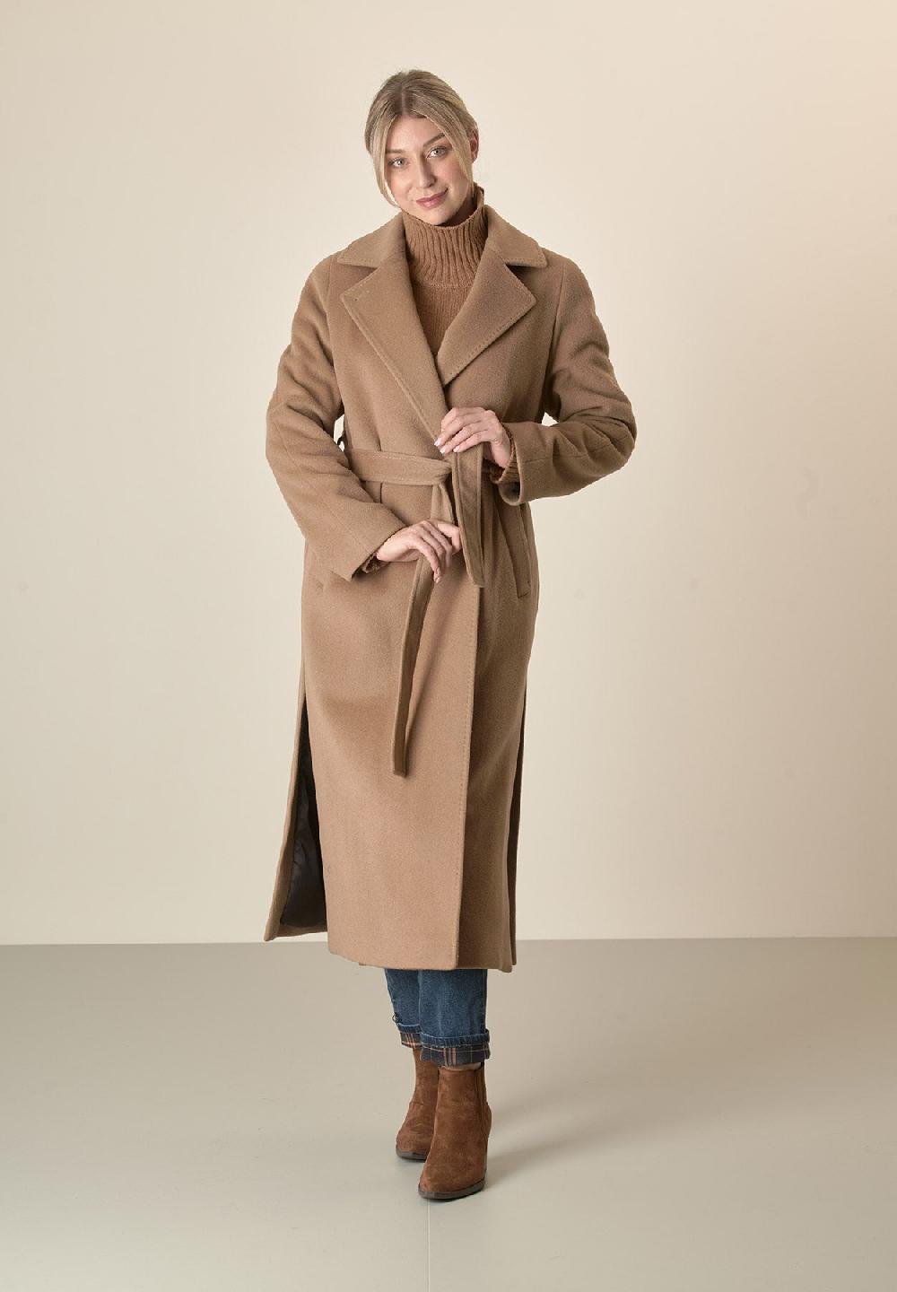 Angelico Cappotto cammello vestaglia con cintura lana cashmere Sconti VIP