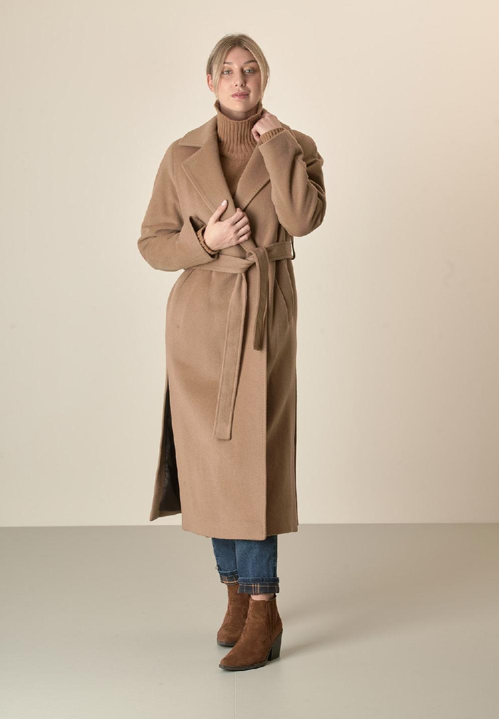 Angelico Cappotto cammello vestaglia con cintura lana cashmere Sconti VIP