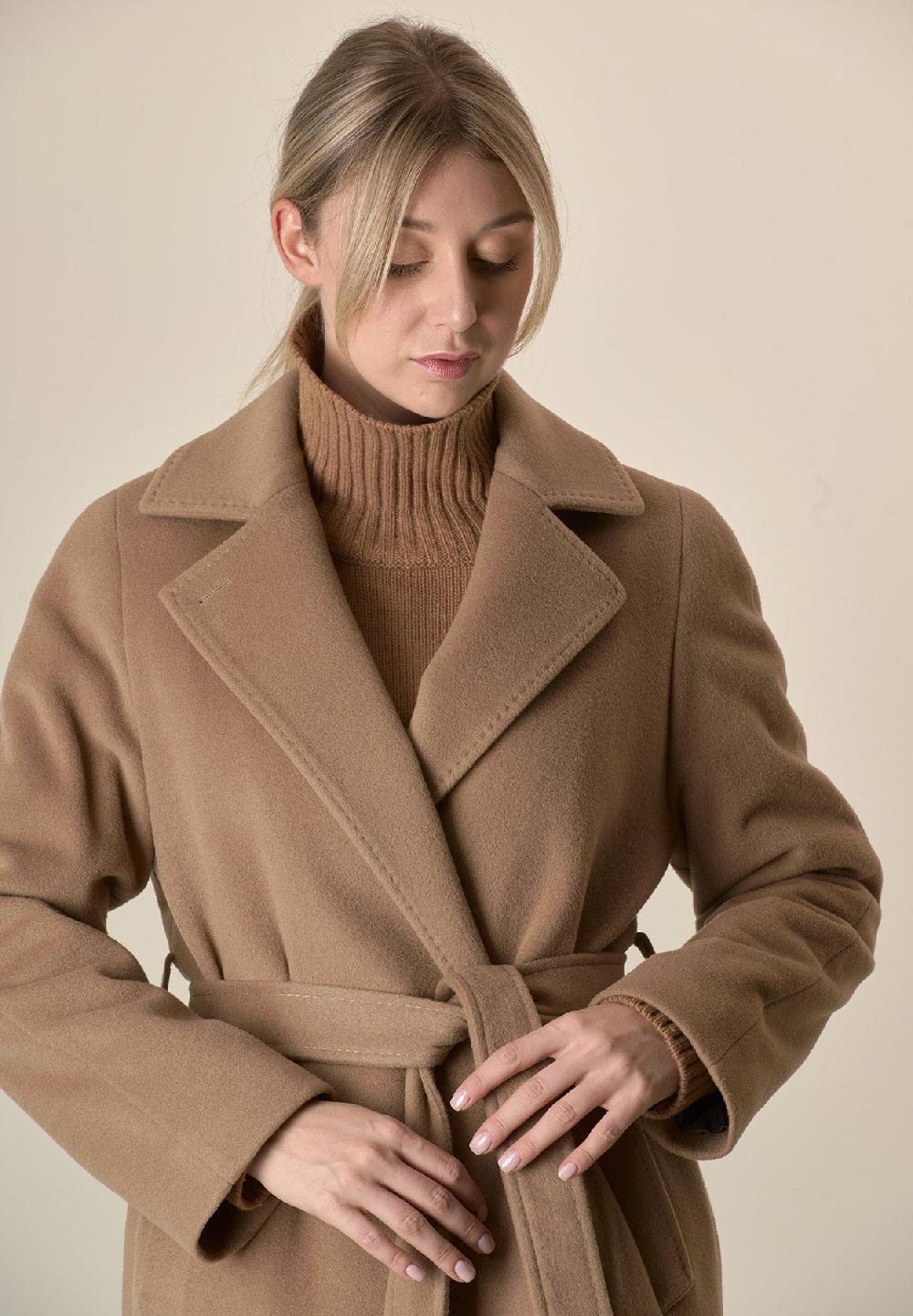 Angelico Cappotto cammello vestaglia con cintura lana cashmere Sconti VIP