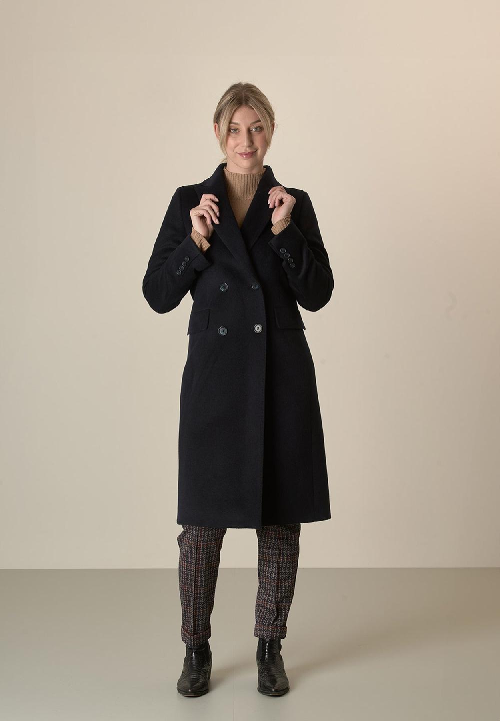 Angelico Cappotto blu navy doppiopetto lana cashmere Super Saving Price