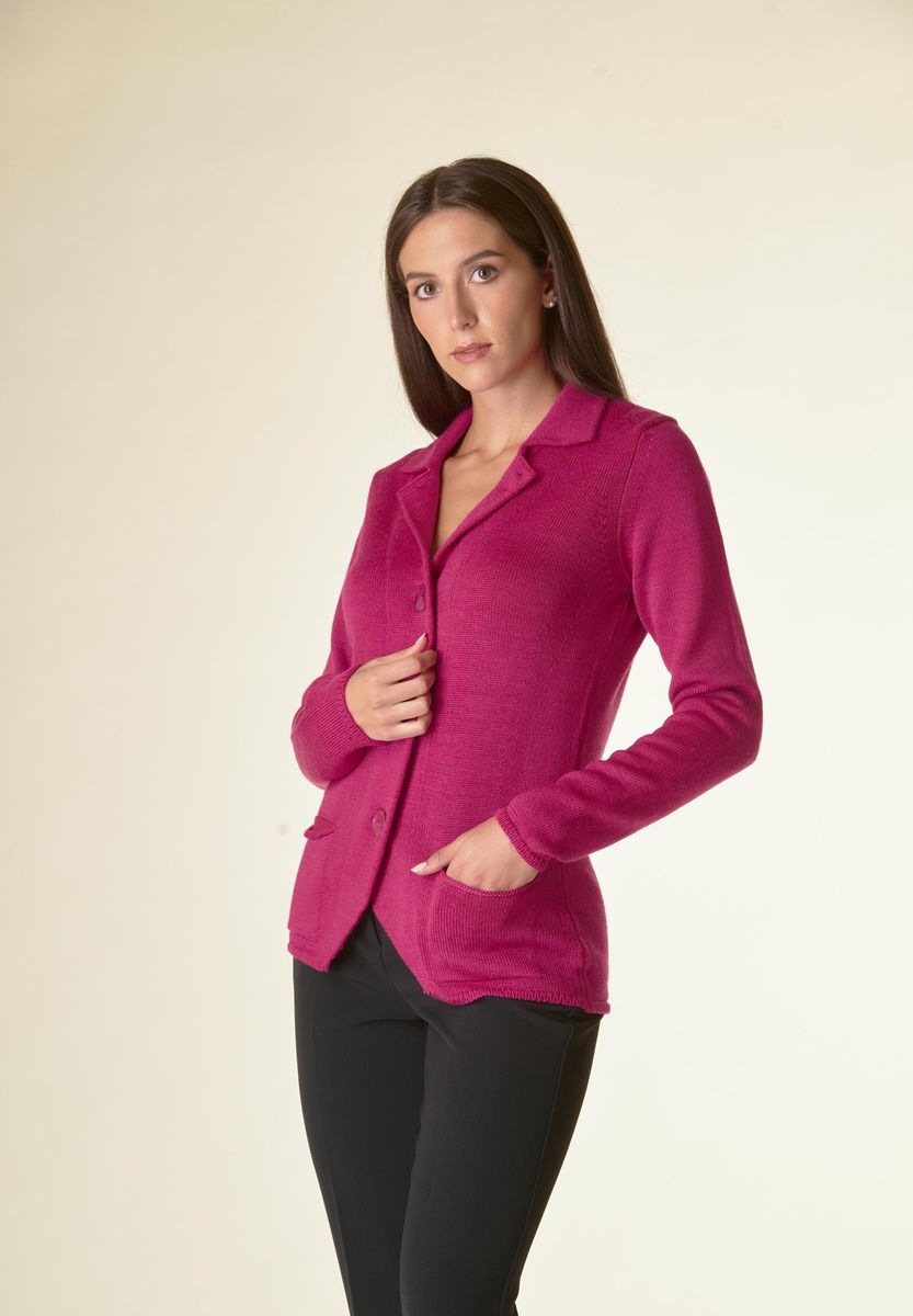 Angelico Cardigan fucsia 3 bottoni merino Lana-Gatto Limitato a 3 giorni