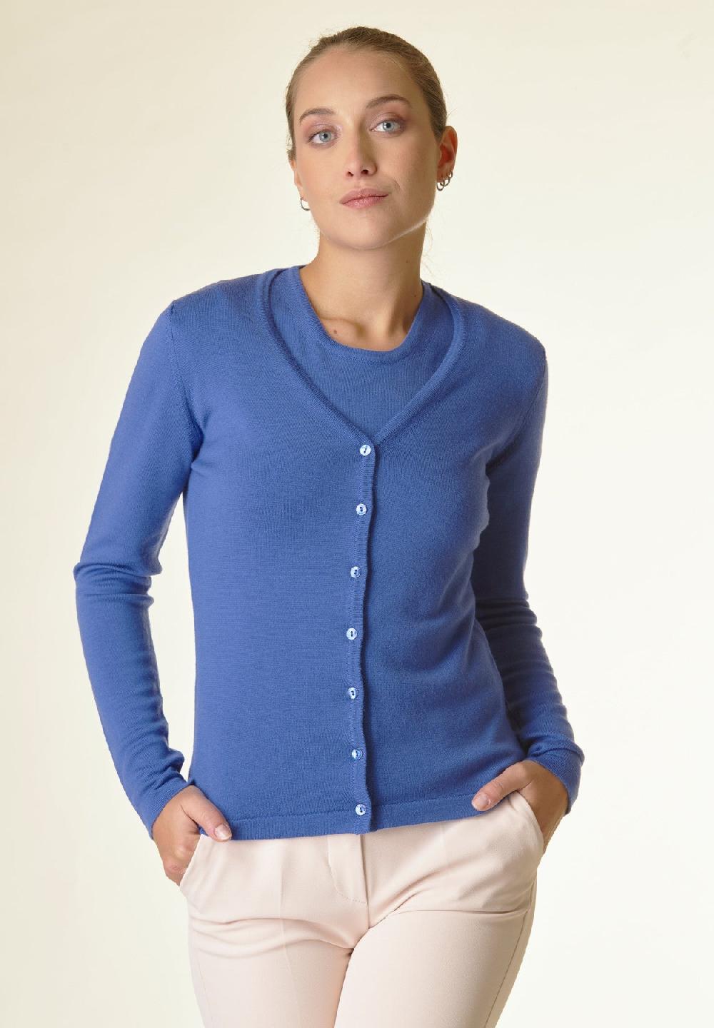 Angelico Cardigan bluette lana merinos In vendita