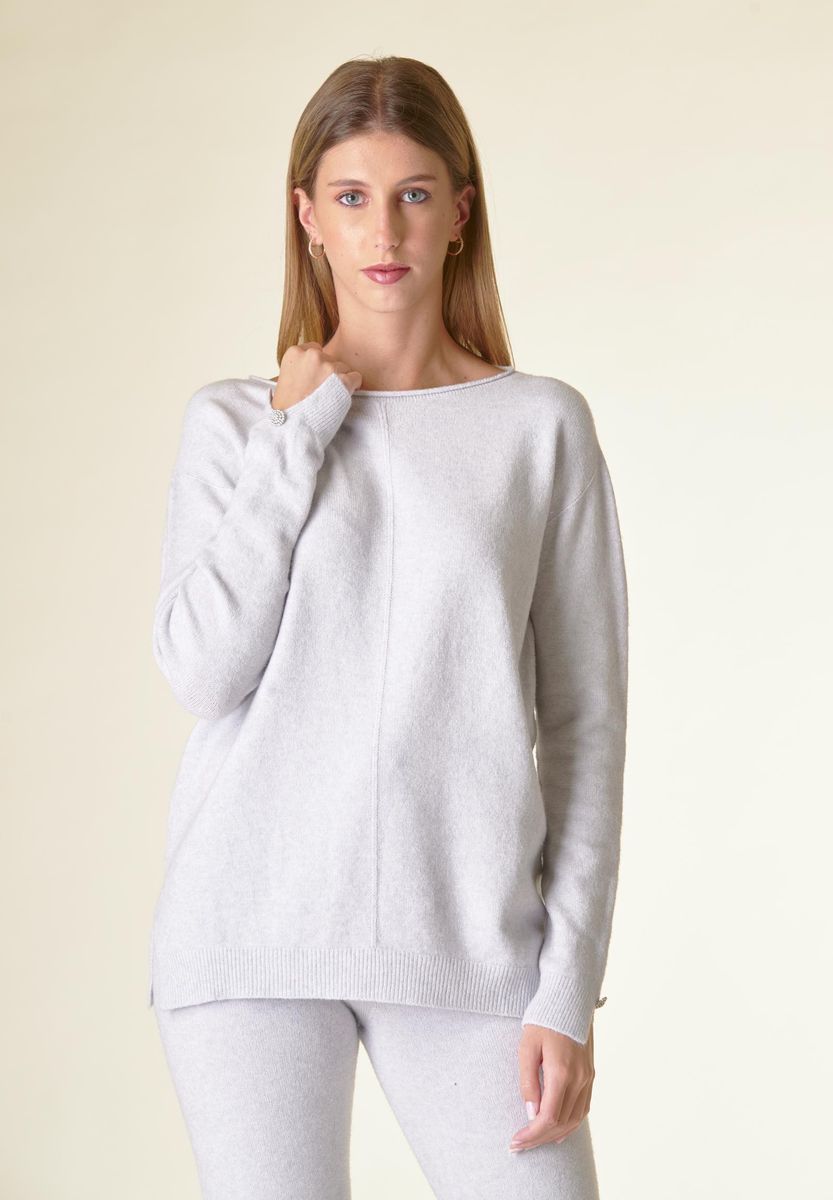 Angelico Maglia perla barchetta viscosa soft bottoni gioiello Pezzi Unici