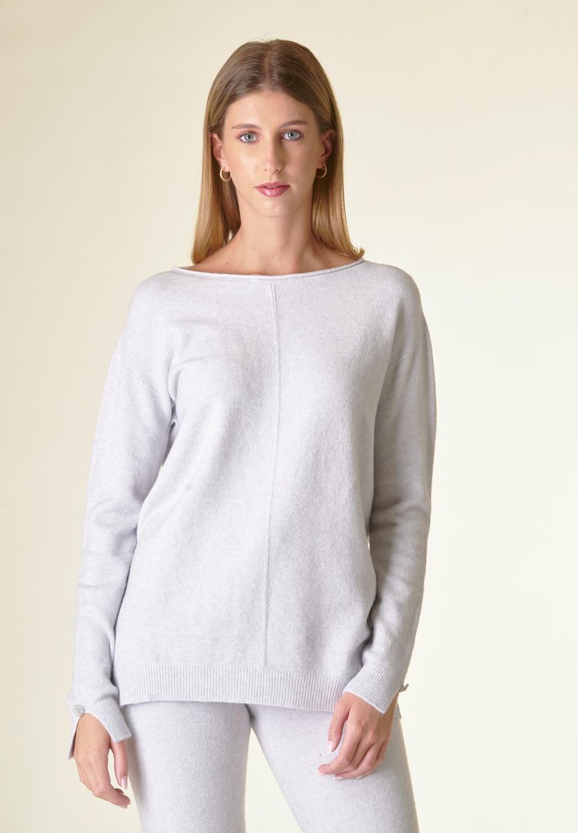 Angelico Maglia perla barchetta viscosa soft bottoni gioiello Pezzi Unici