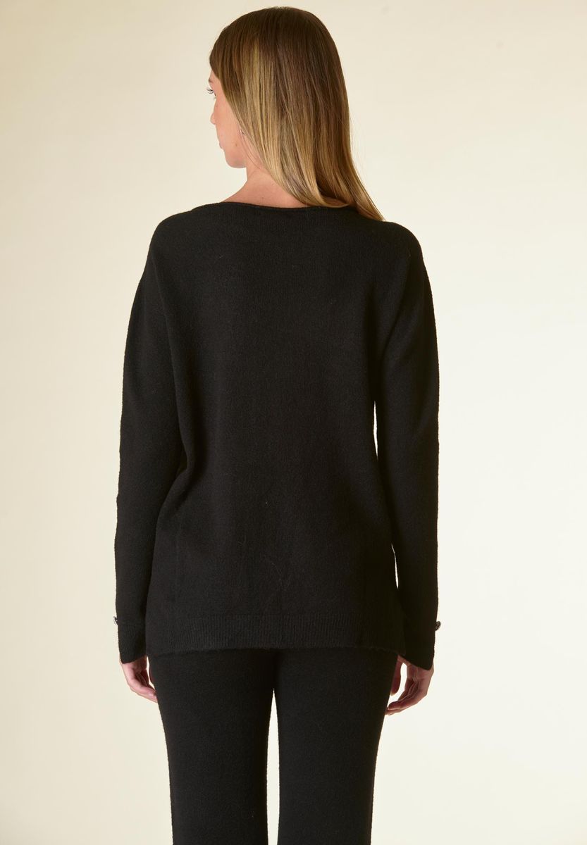 Angelico Maglia nera barchetta bottoni gioiello Soddisfazione Garantita