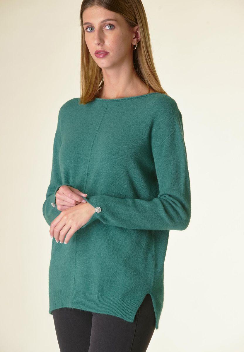 Angelico Maglia verde barchetta soft bottoni gioiello Qualità Garantita