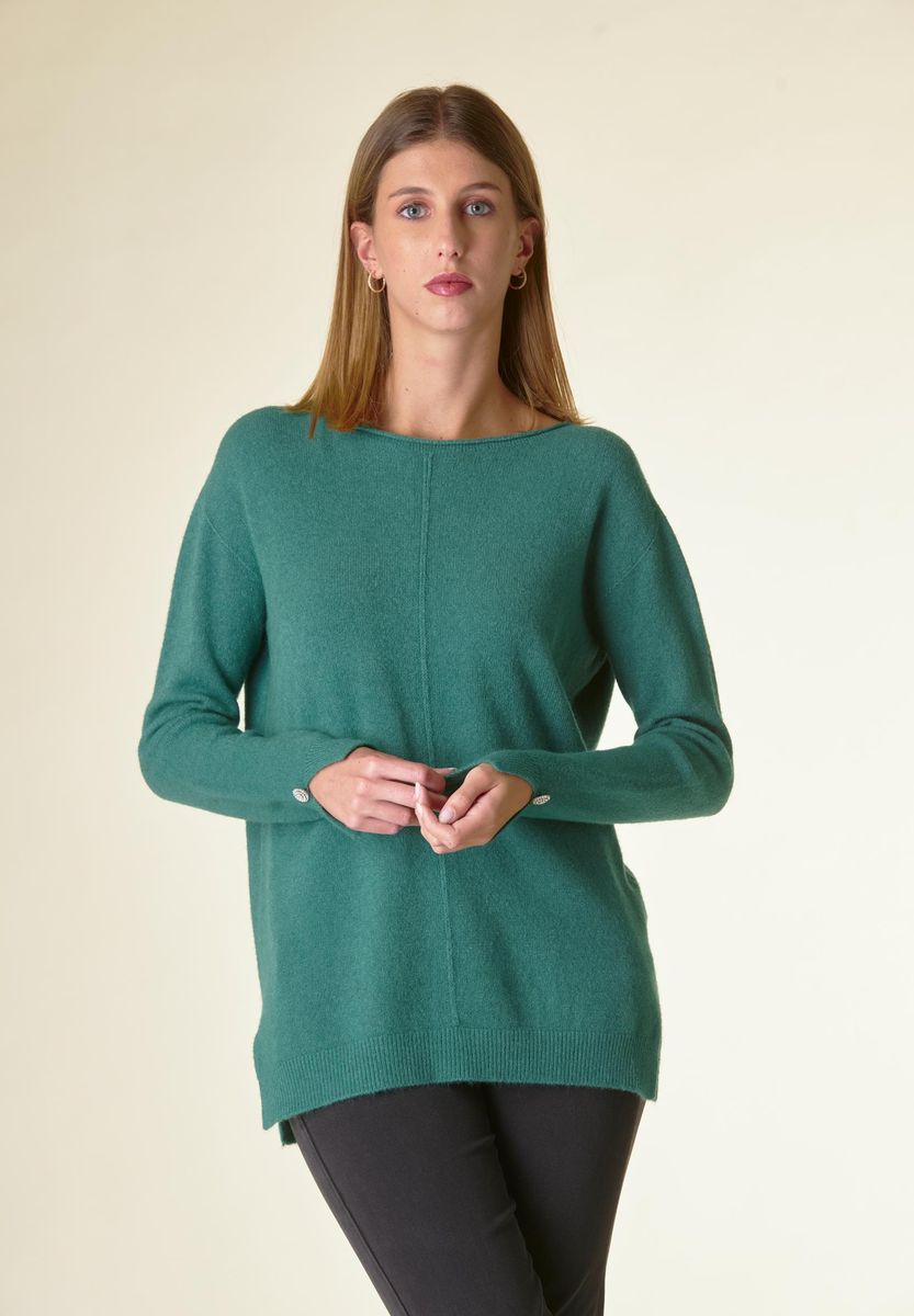 Angelico Maglia verde barchetta soft bottoni gioiello Qualità Garantita