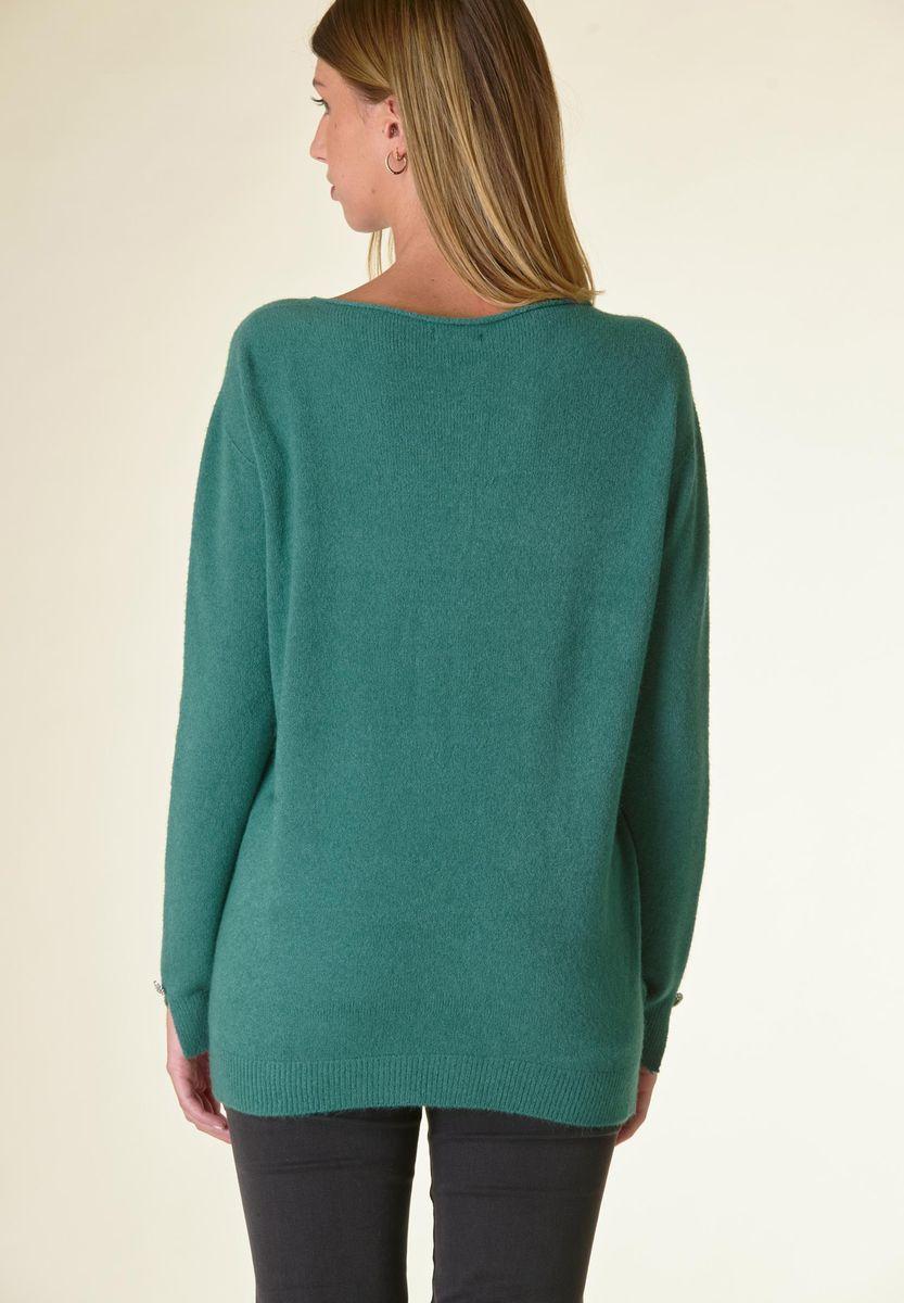 Angelico Maglia verde barchetta soft bottoni gioiello Qualità Garantita