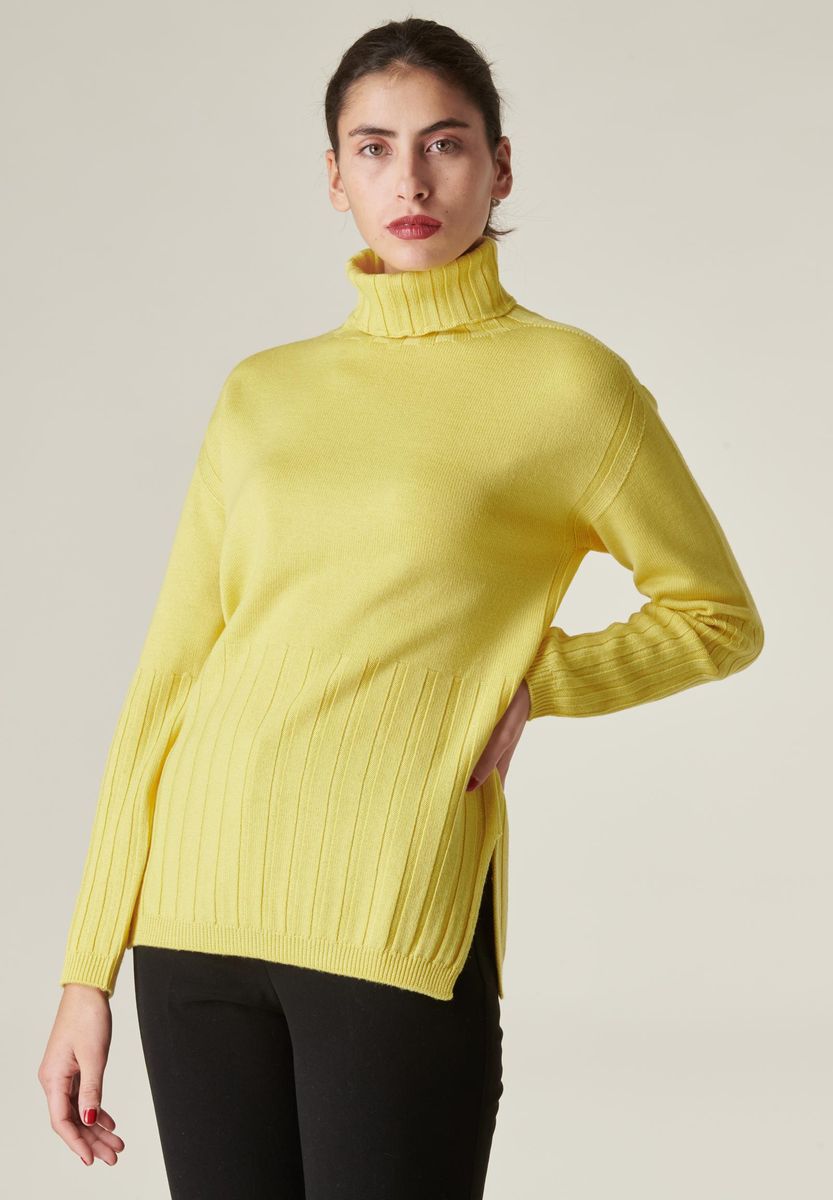 Angelico Dolcevita gialla merino motivo a coste Saldi