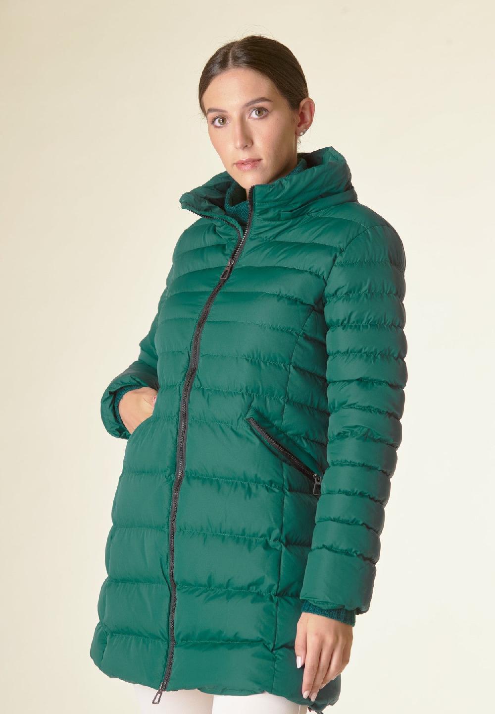 Angelico Piumino lungo verde cappuccio bordo ecopelliccia Offerte